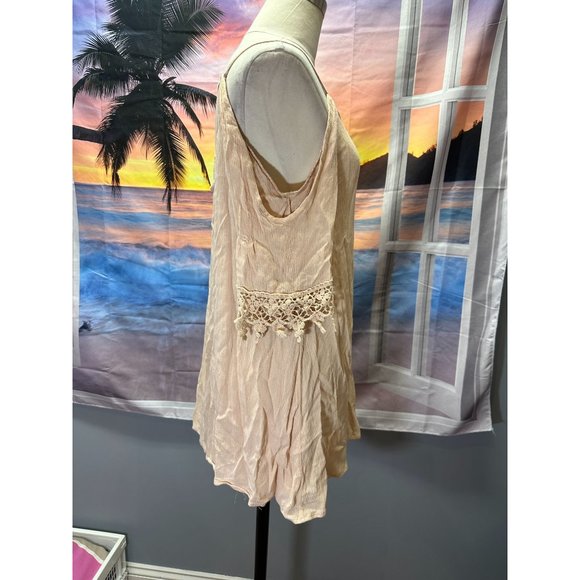 NWT WonderLust LA cold shoulder lace trim tunic top beige SMALL - Picture 3 of 6
